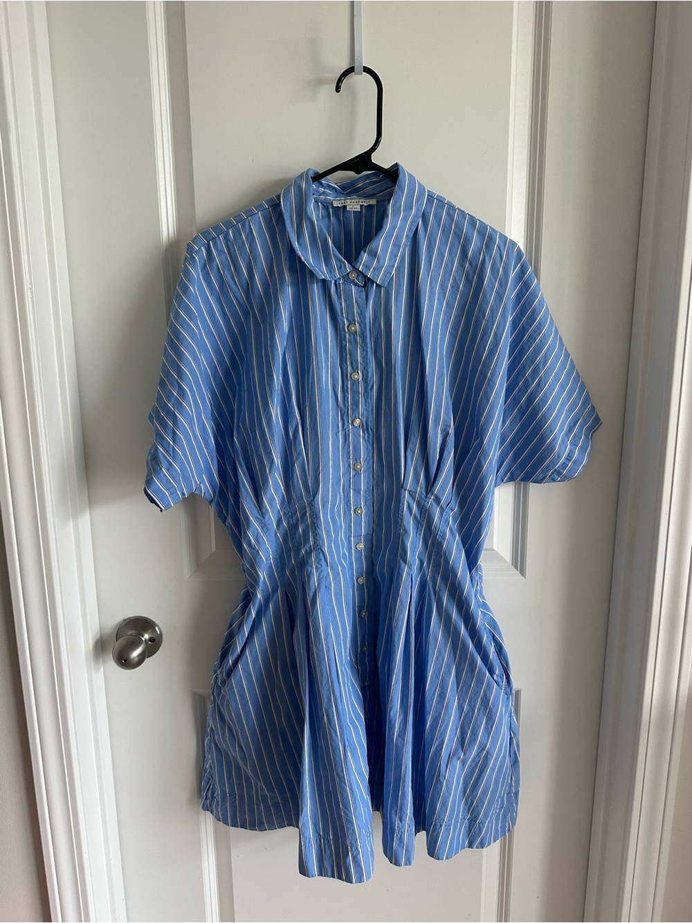 Striped Blue Button-Front Mini Shirt Dress